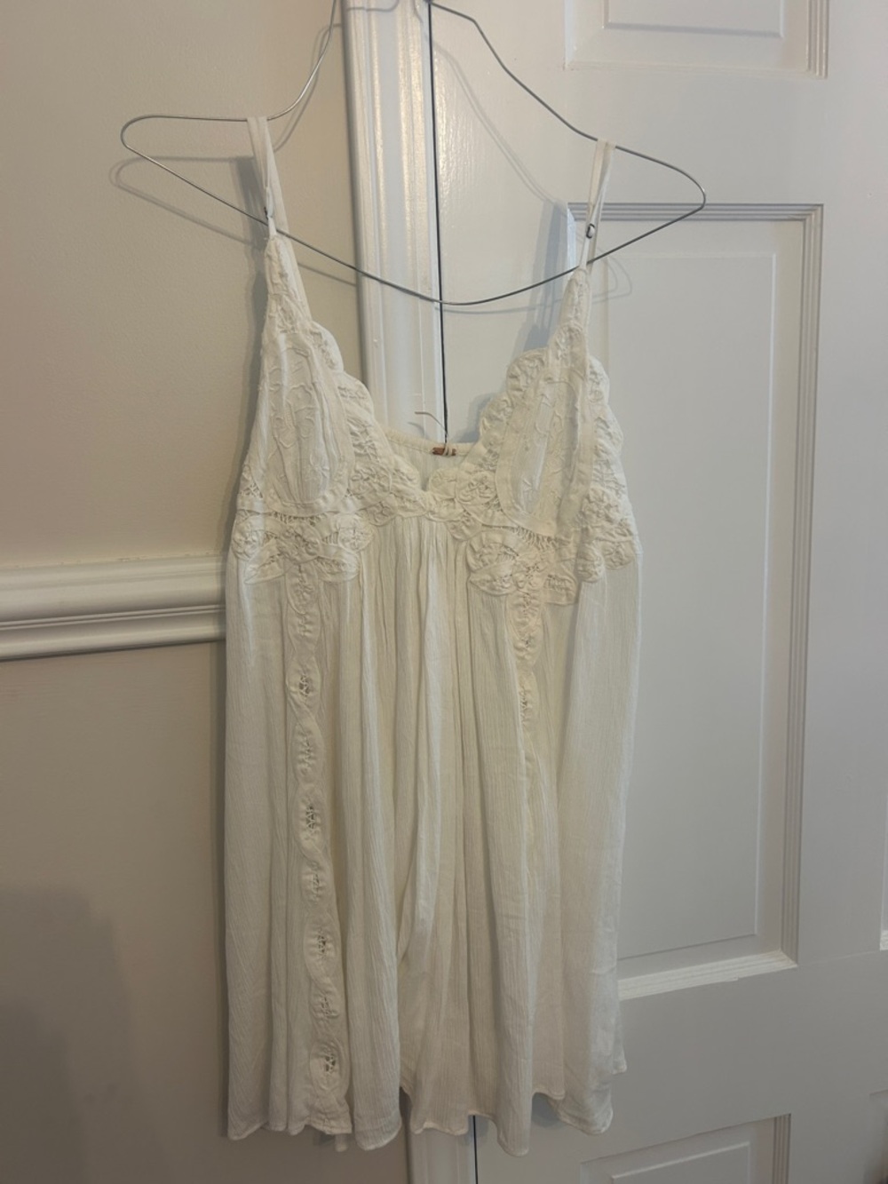 Free People Cream Lace-Trim Slip Dress